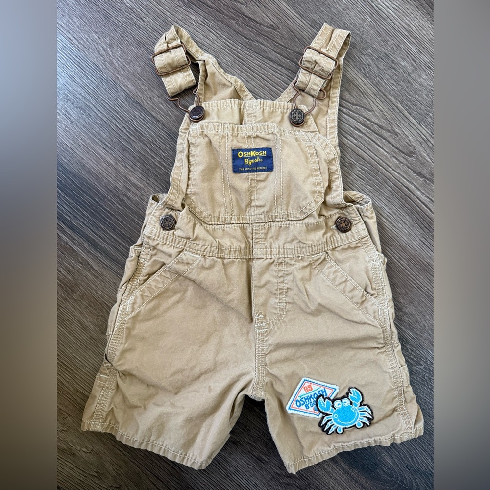 OshKosh B'gosh Tan Kids Overalls with Blue Crab Patch